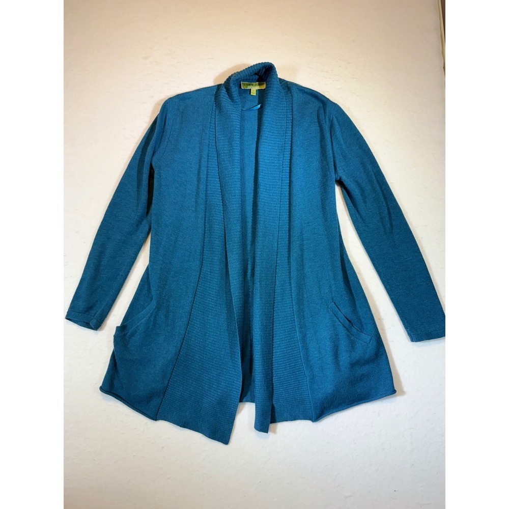 Sigrid Olsen Signature Teal Blue Open Front Cardigan XS Pockets Sweater